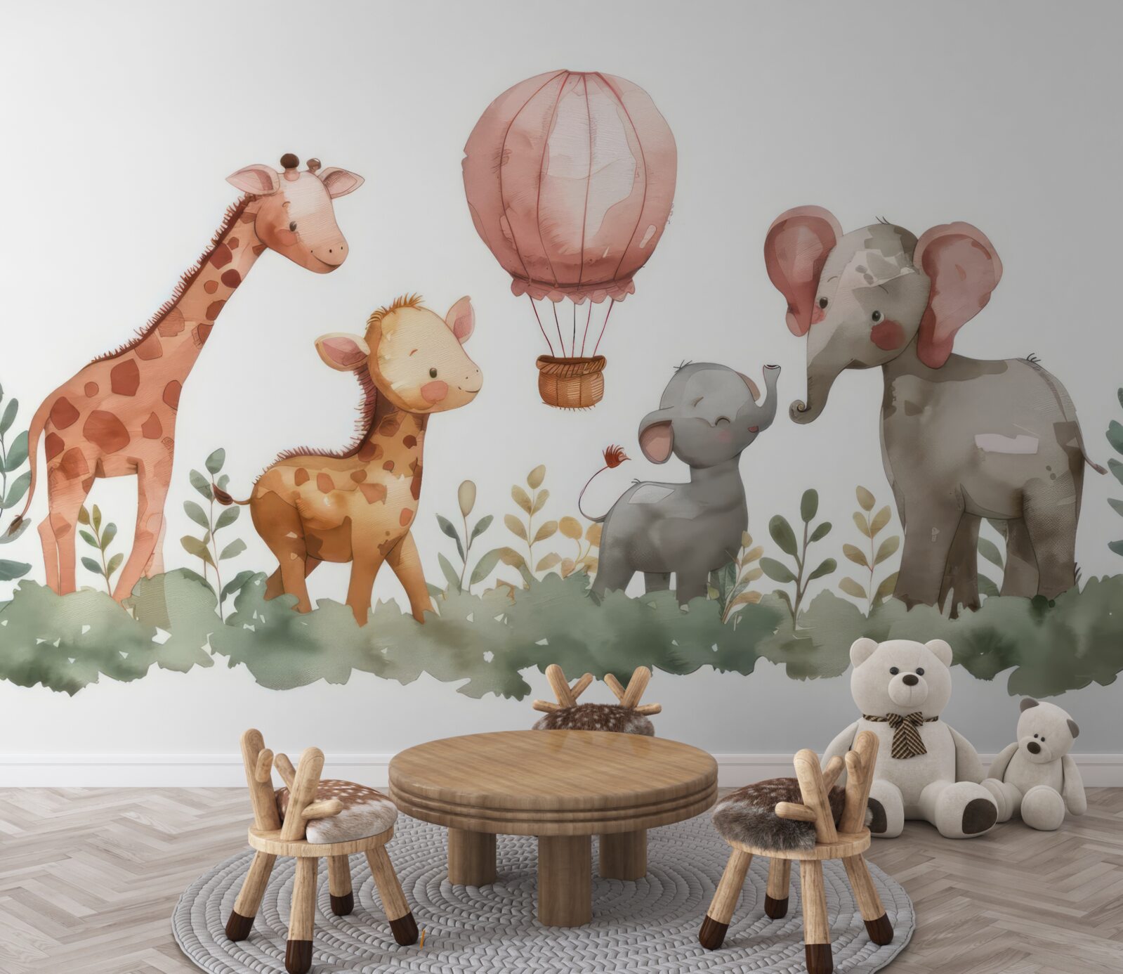 Fototapet pui de elefant și girafe