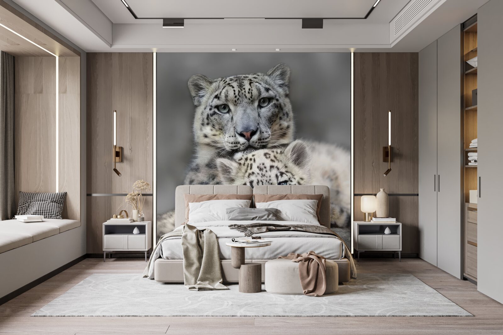 Fototapet leopard cu puiul său