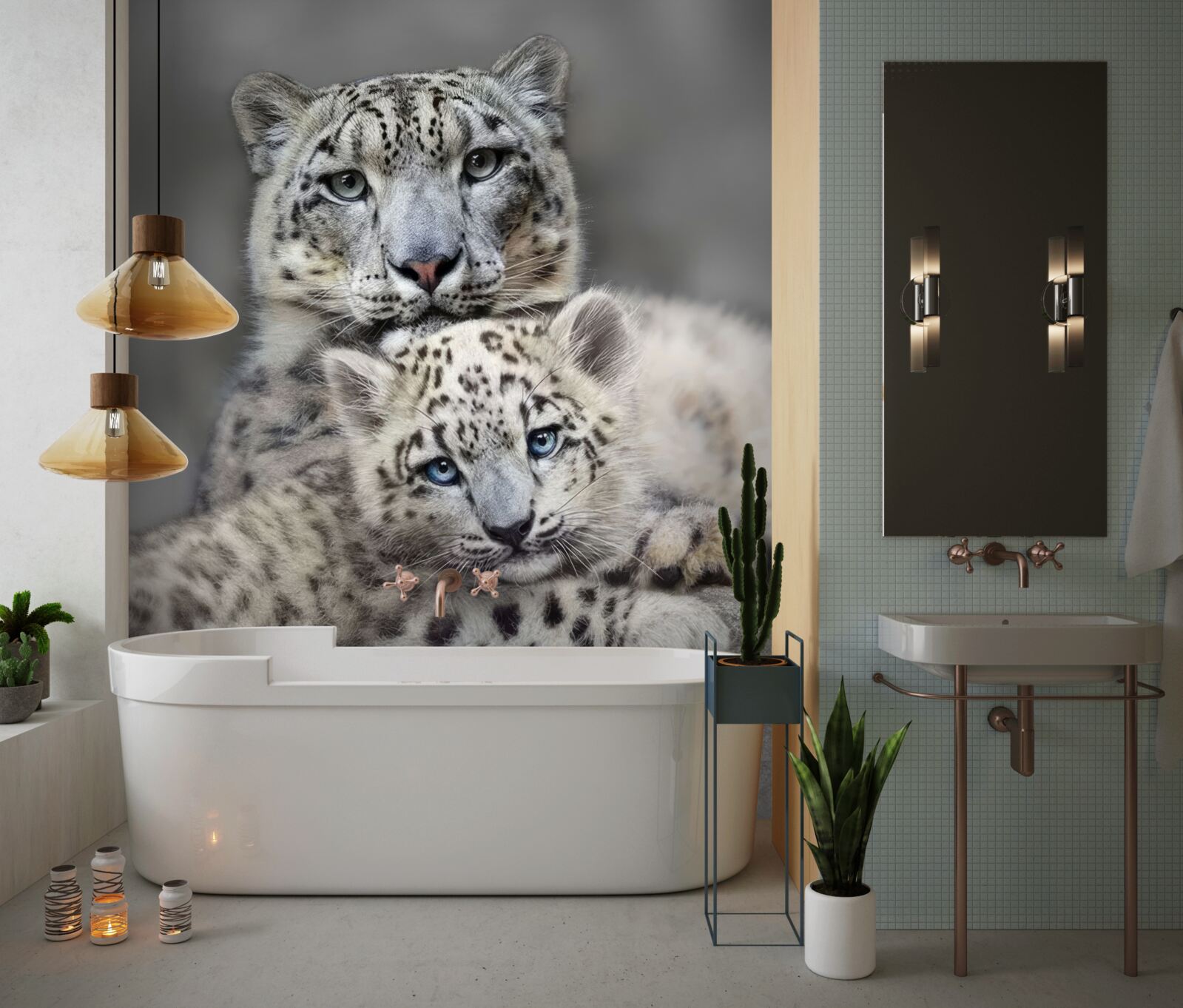 Fototapet leopard cu puiul său