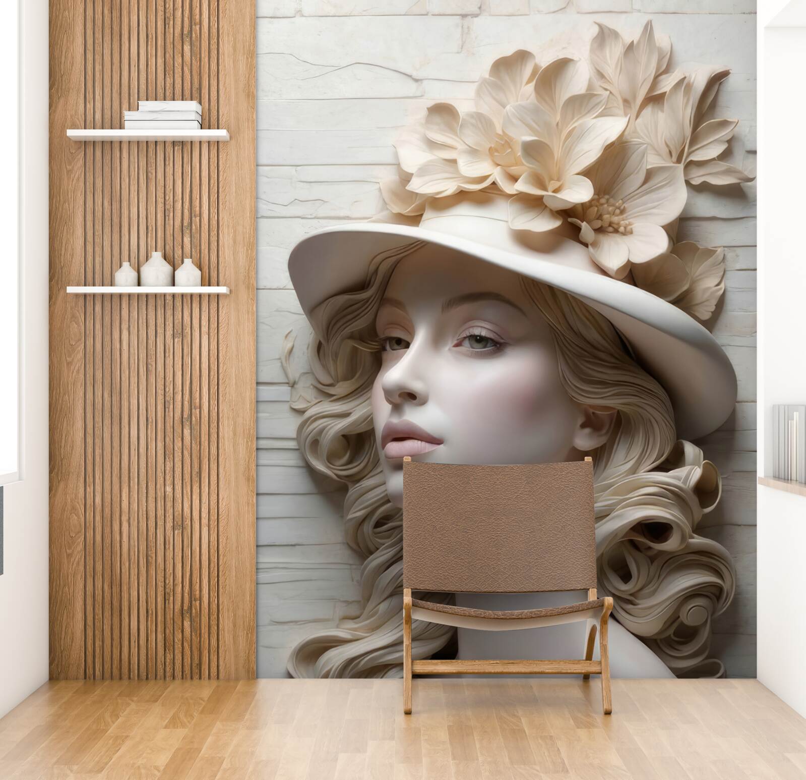 Fototapet doamnă atractivă cu o pălărie decorată cu flori