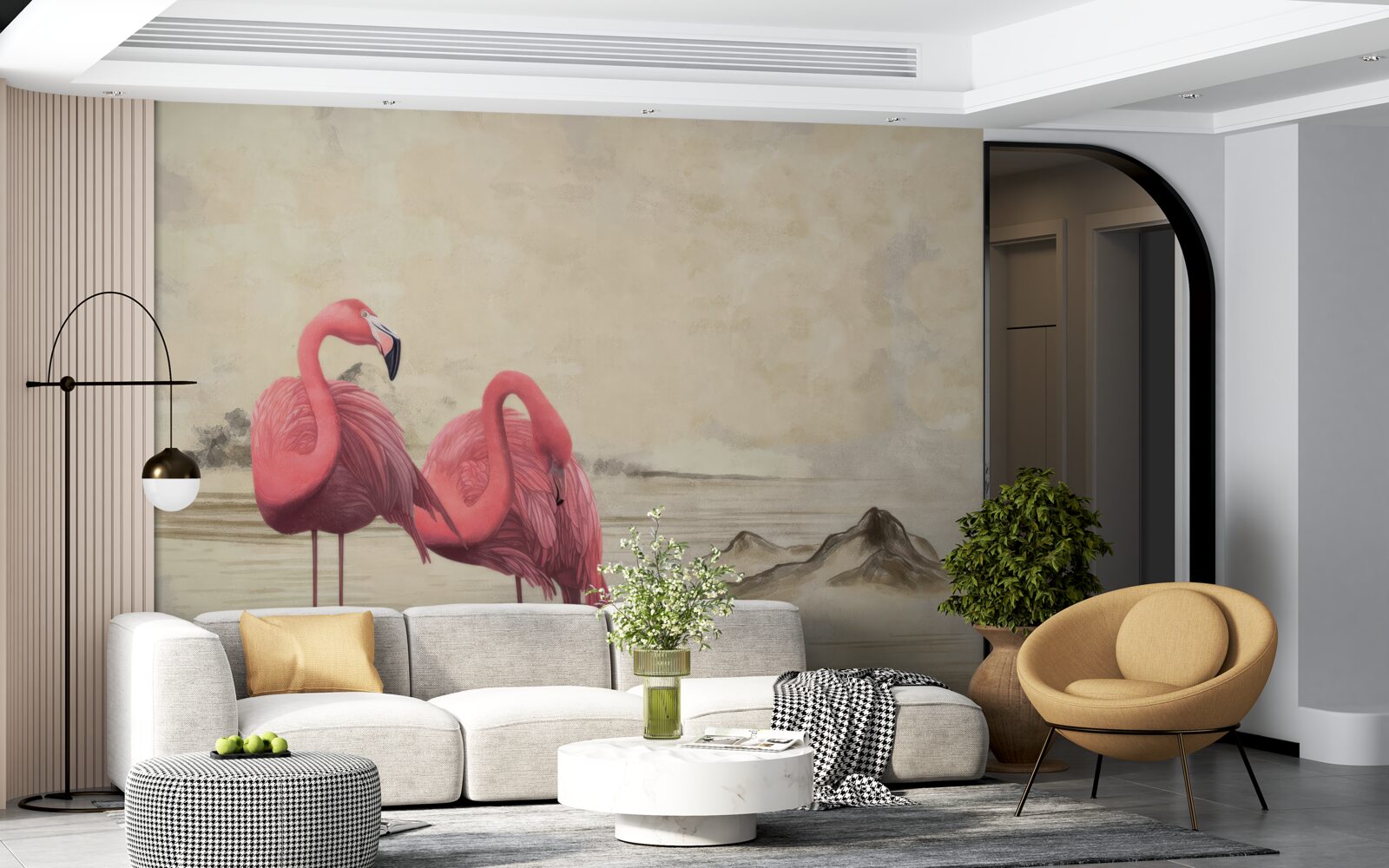 Fototapet o pereche de flamingo roz aprins