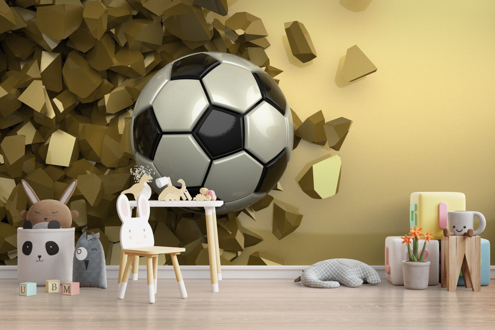 Fototapet obiecte 3d și fotbal