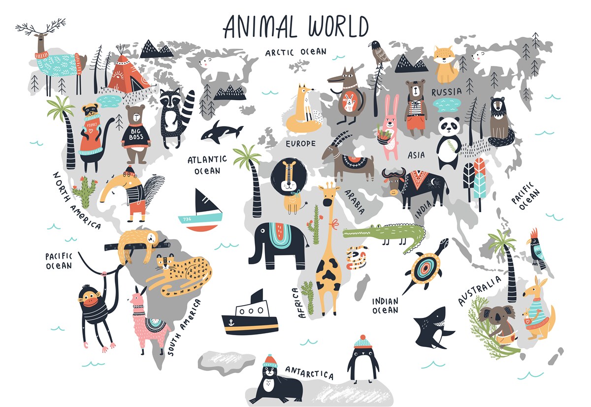 Fototapet harta celor mai importante animale din lume