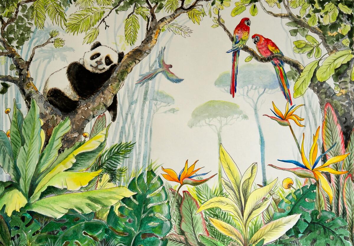Fototapet panda se relaxează pe ramurile unui copac