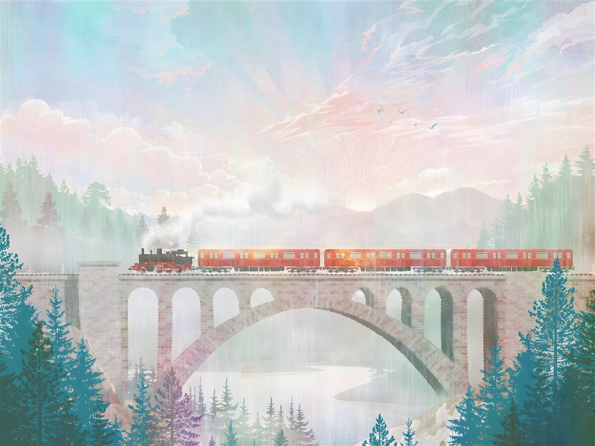 Fototapet un tren traversează podul