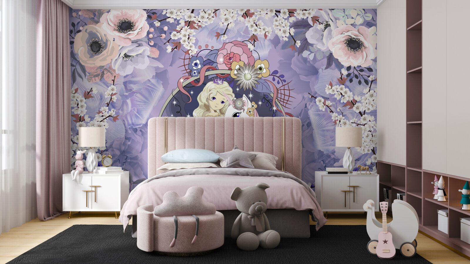 Fototapet unicorn cu printesa