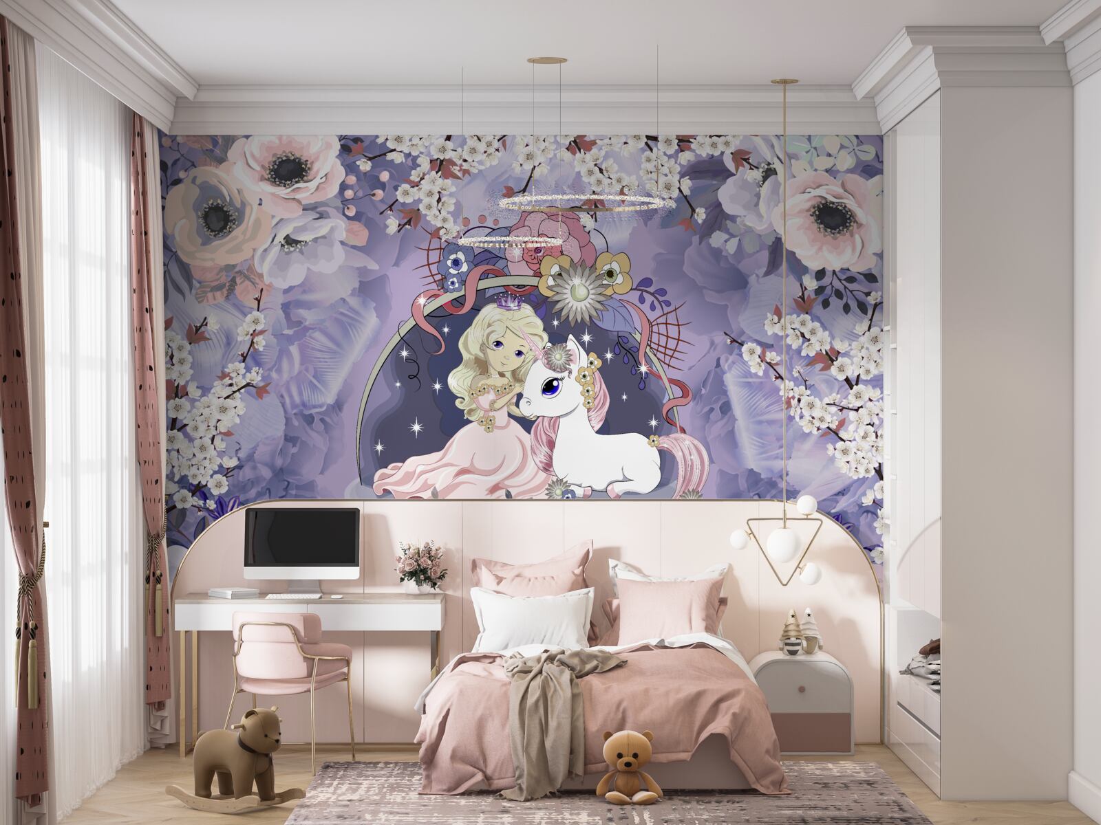 Fototapet unicorn cu printesa