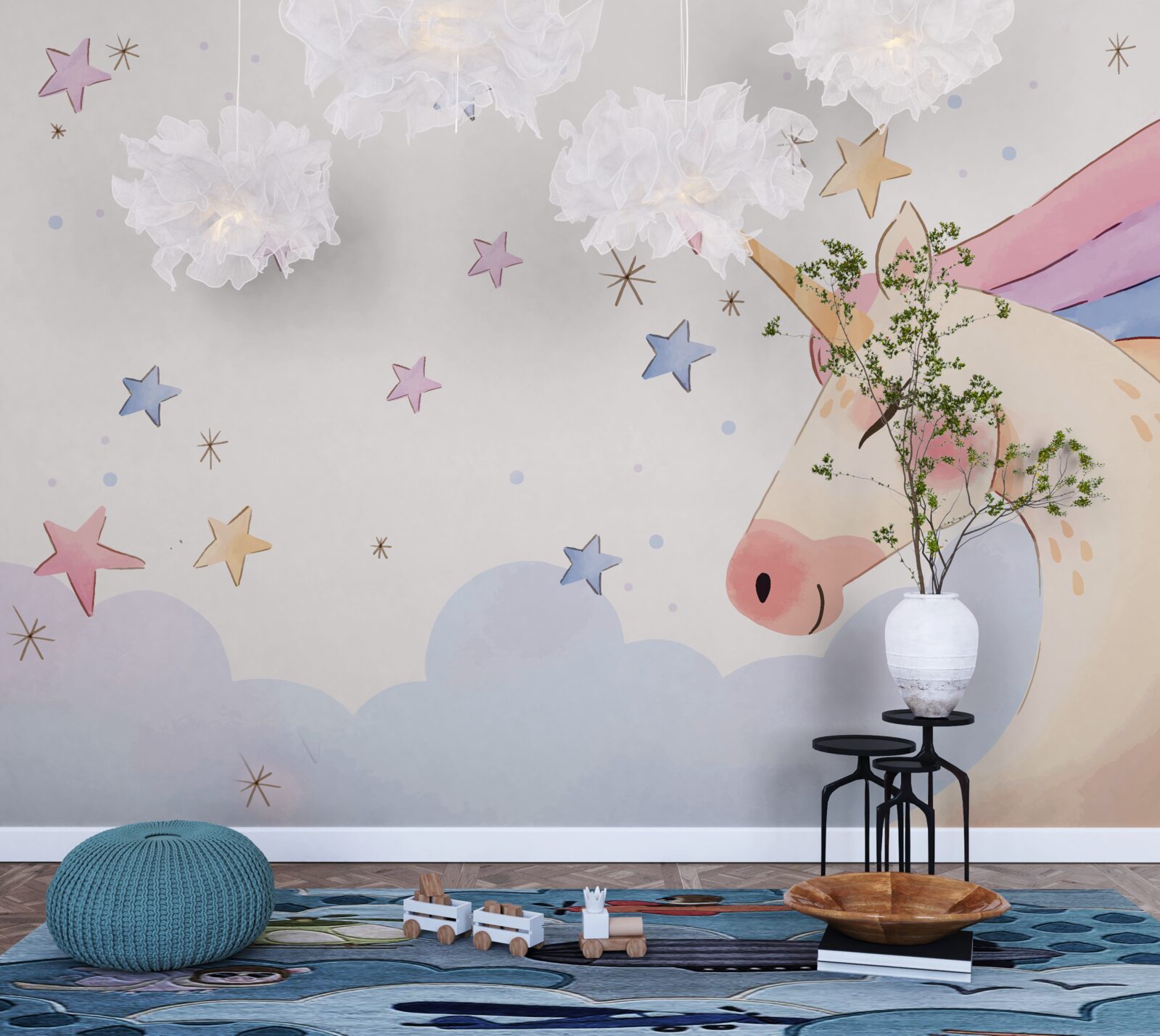 Fototapet unicorn roz drăguț