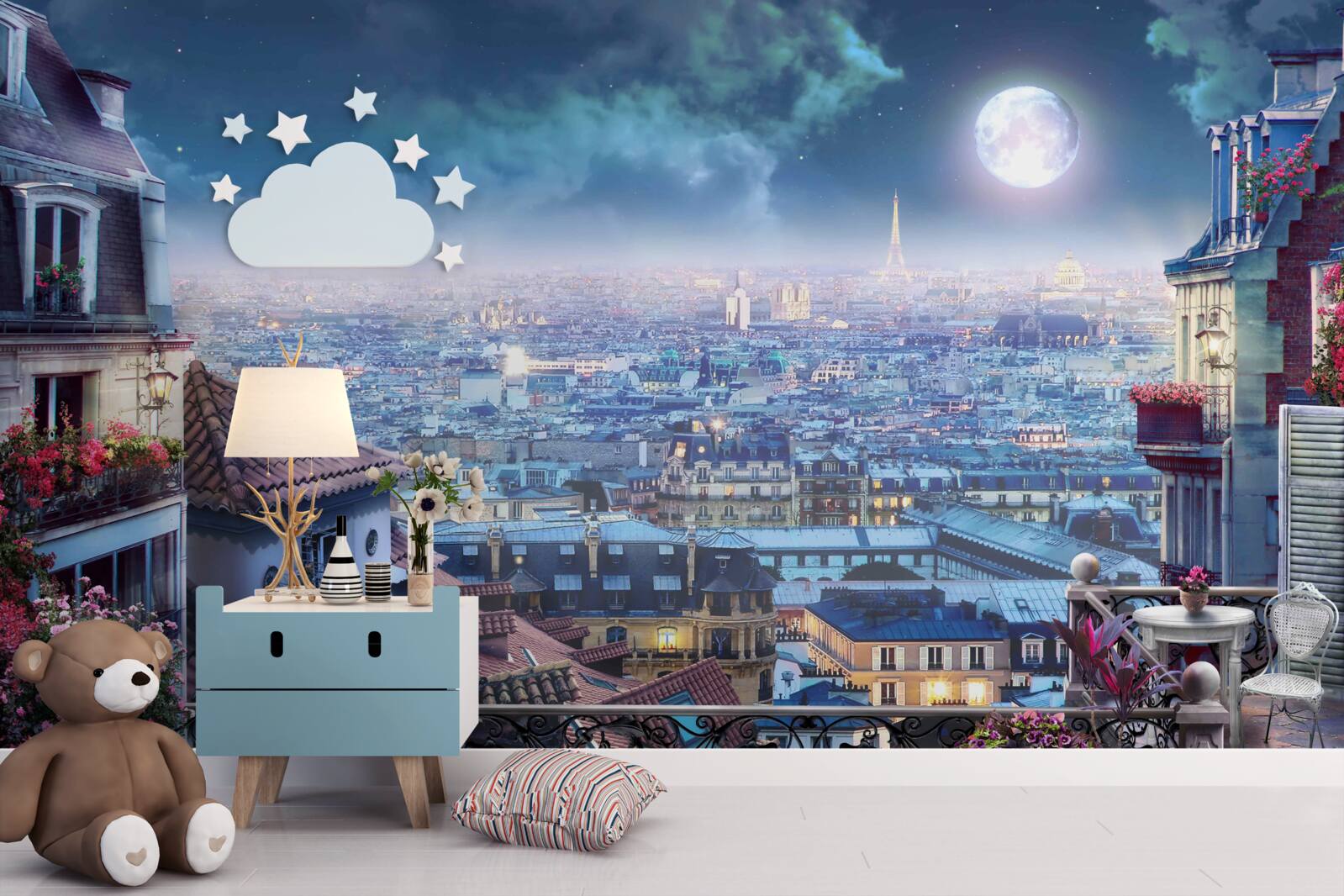 Fototapet panorama Parisului adormit de la un balcon