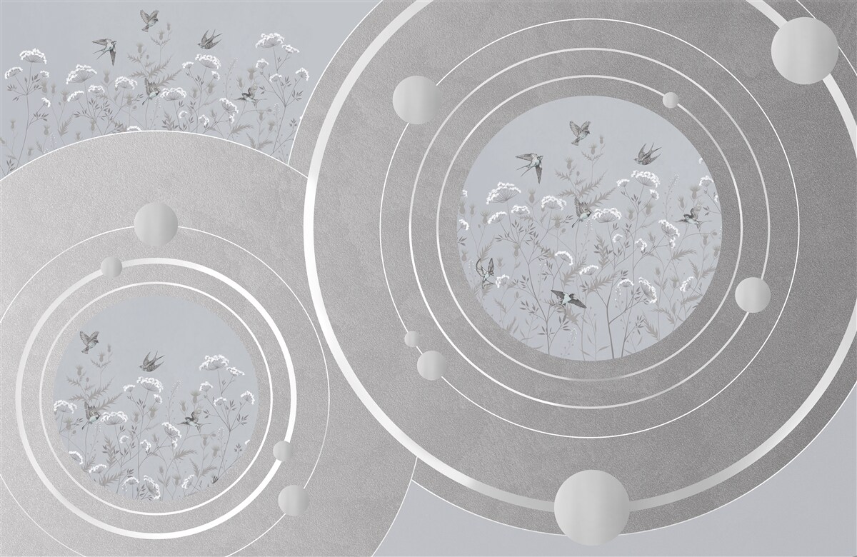 Fototapet forme florale și cercuri abstracte