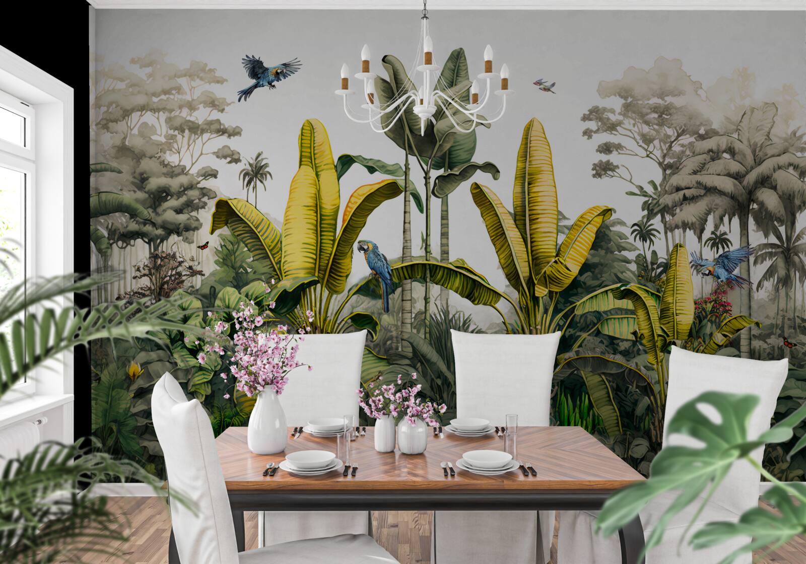 Fototapet plante tropicale, inclusiv palmieri înalți