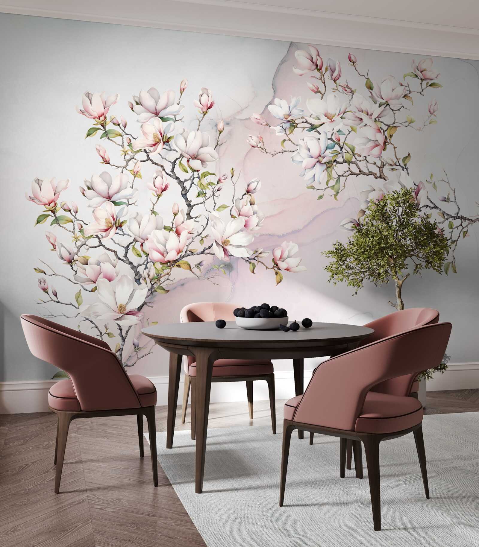 Fototapet Ramurile magnoliei albe și roz sunt grațioase și frumoase