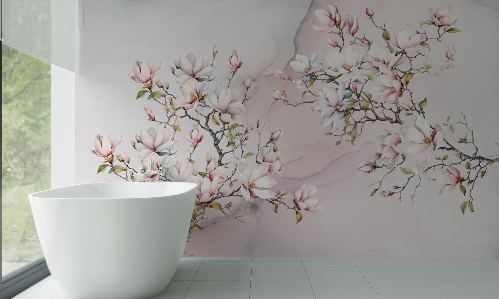 Fototapet Ramurile magnoliei albe și roz sunt grațioase și frumoase