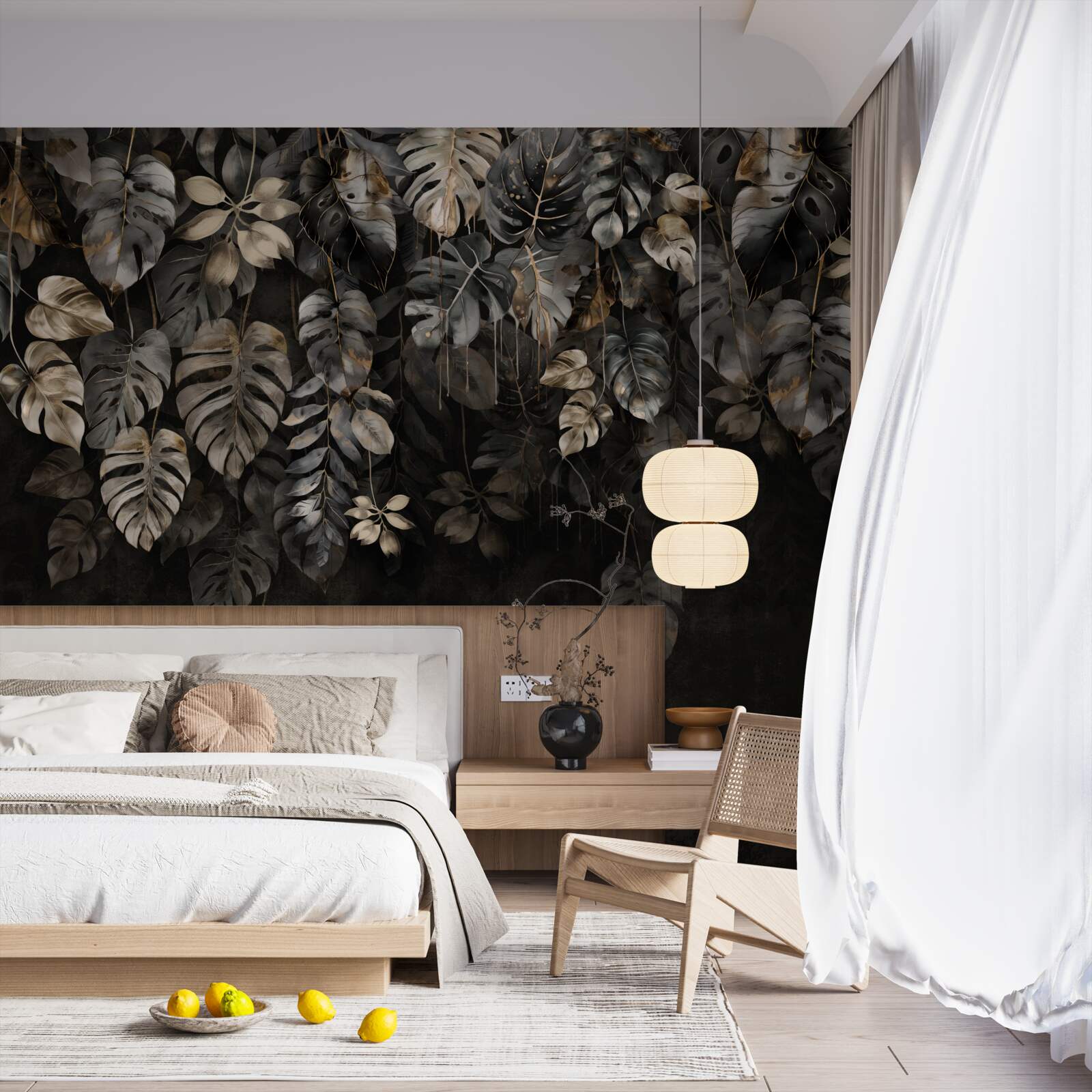 Fototapet frunze mari de monstera noaptea
