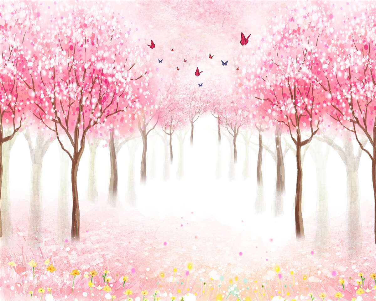 Fototapet acuarelă cu alee sakura
