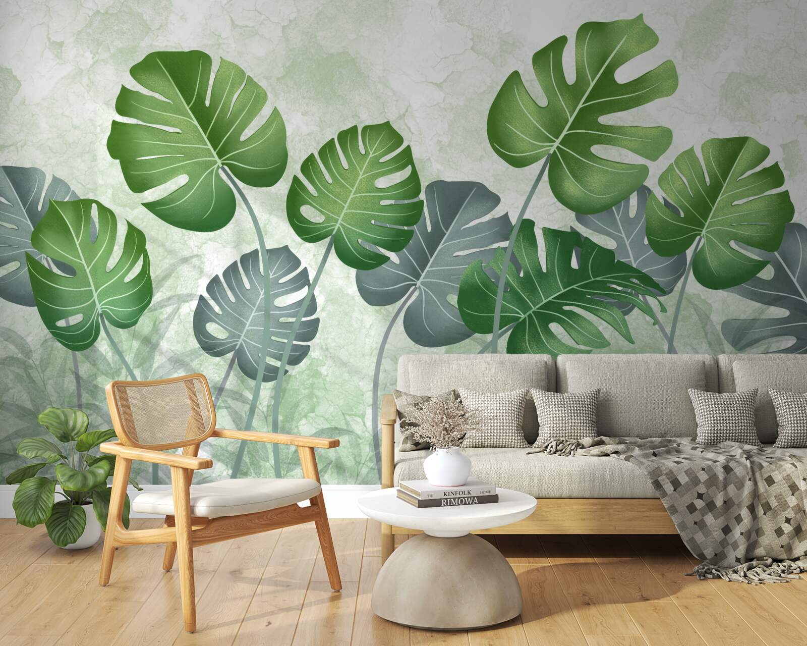 Fototapet frunze mari de monstera și ferigă