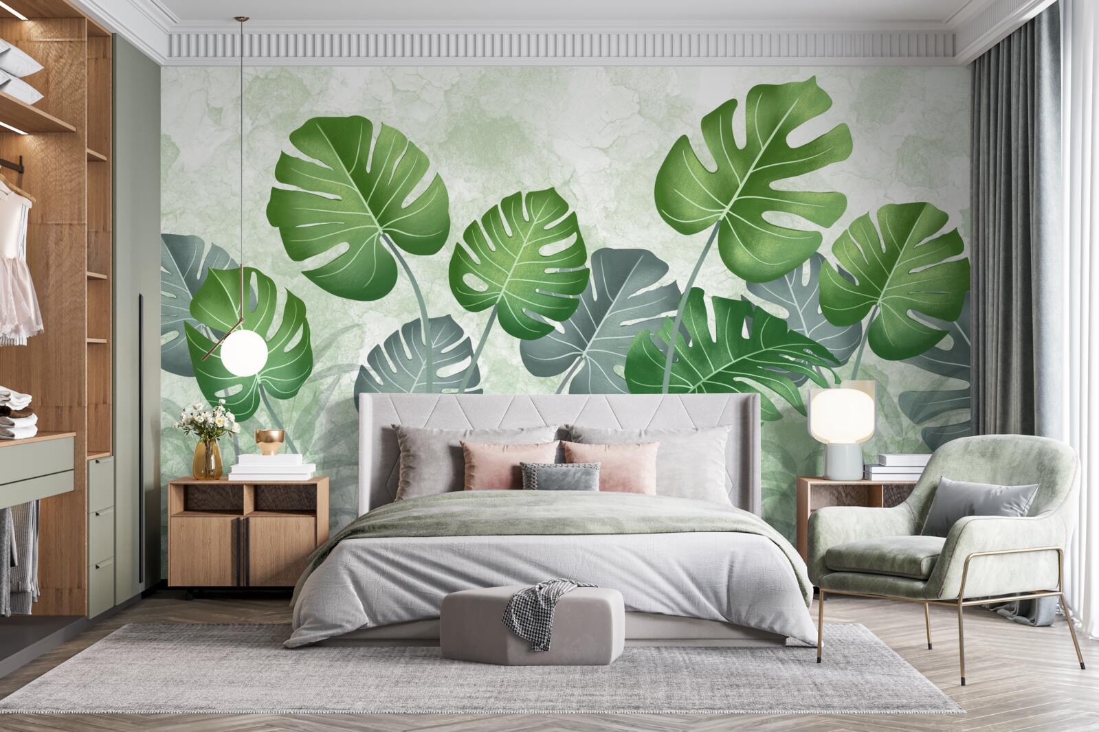 Fototapet frunze mari de monstera și ferigă