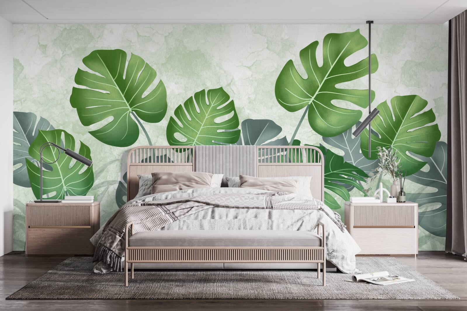 Fototapet frunze mari de monstera și ferigă