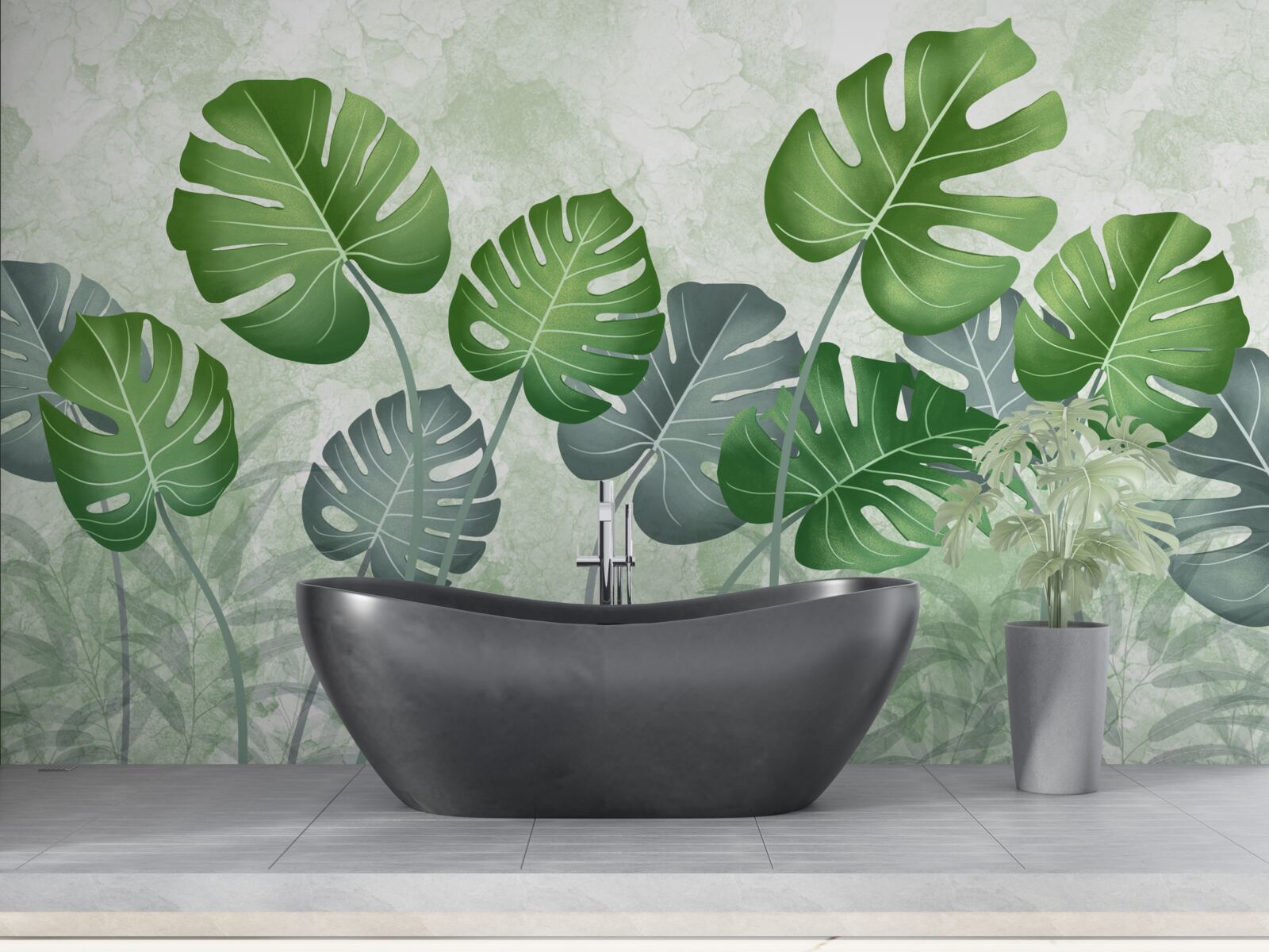 Fototapet frunze mari de monstera și ferigă