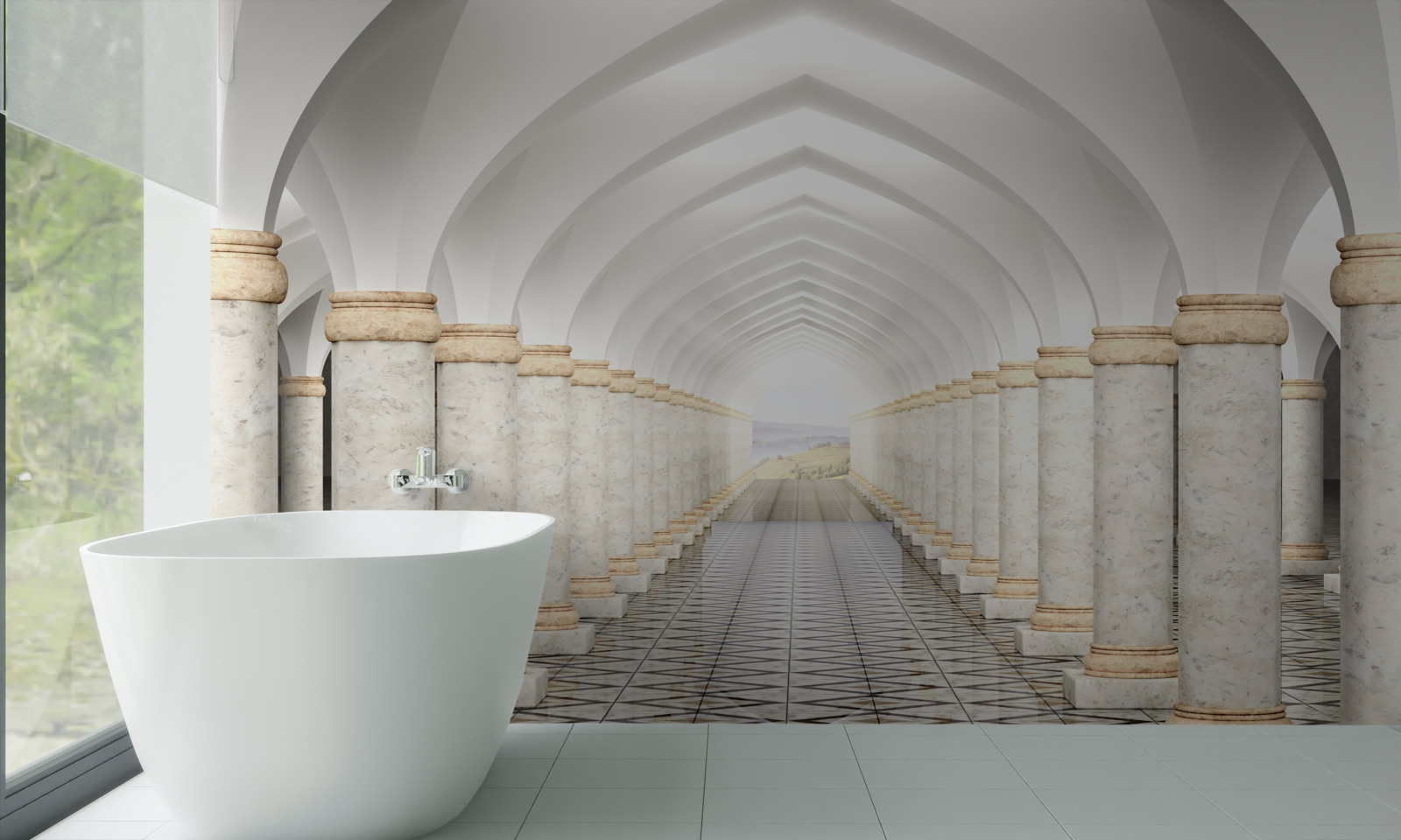 Fototapet un tunel fără sfârșit presărat cu coloane