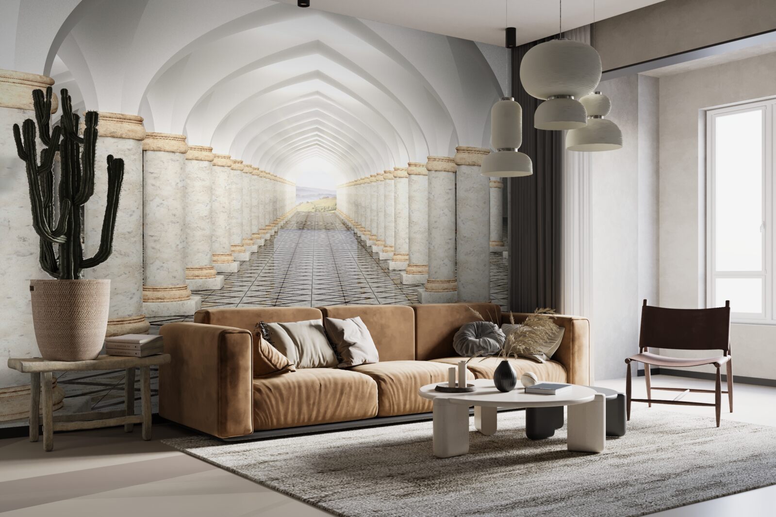 Fototapet un tunel fără sfârșit presărat cu coloane