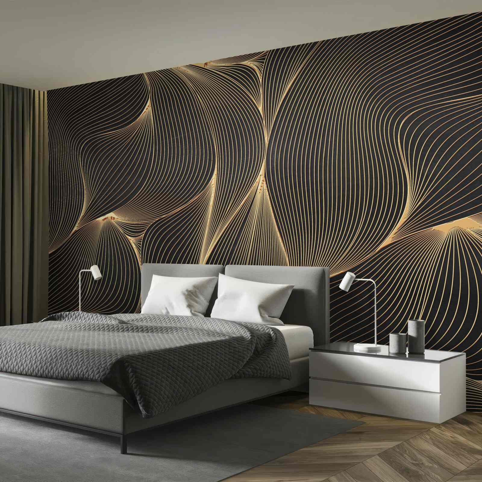 Fototapet abstract cu linii aurii netede