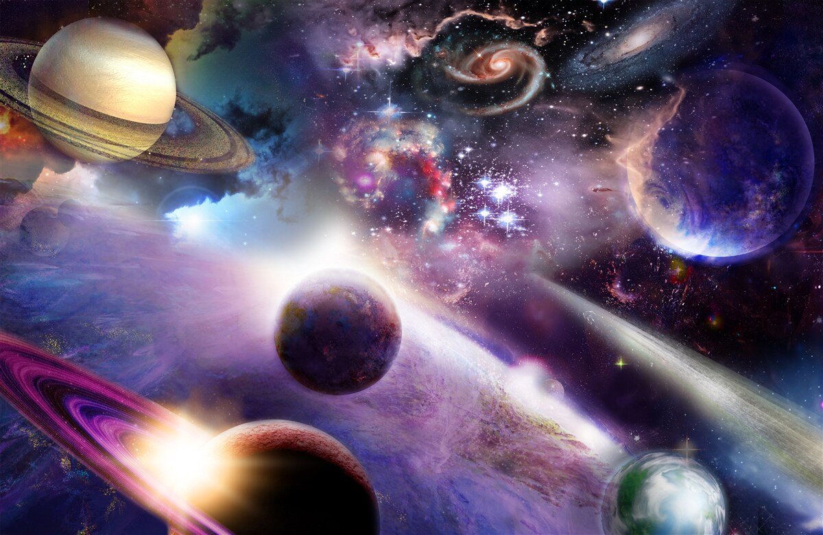 Fototapet spațiul este infinit și plin de planete luminoase