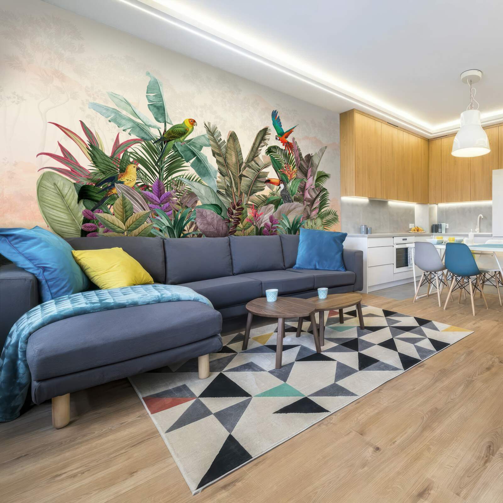 Fototapet frunze tropicale decorate cu păsări