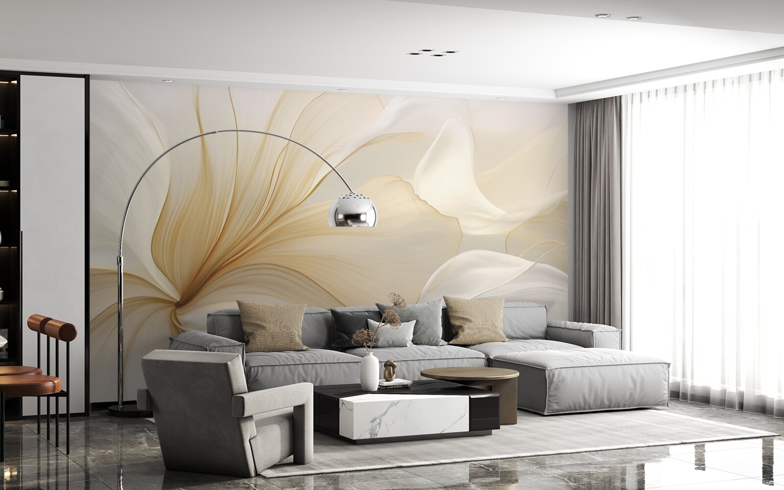 Fototapet marmură deschisă, decorată cu modele elegante