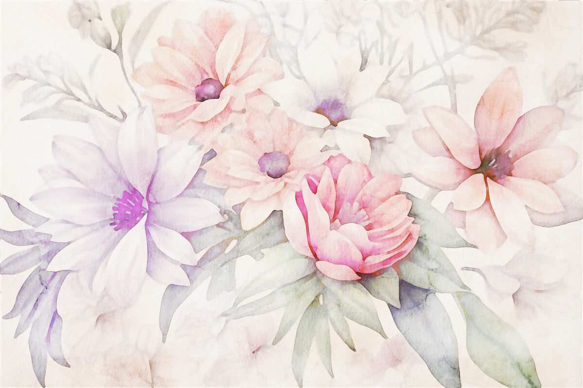 Fototapet acuarelă muguri de flori delicate
