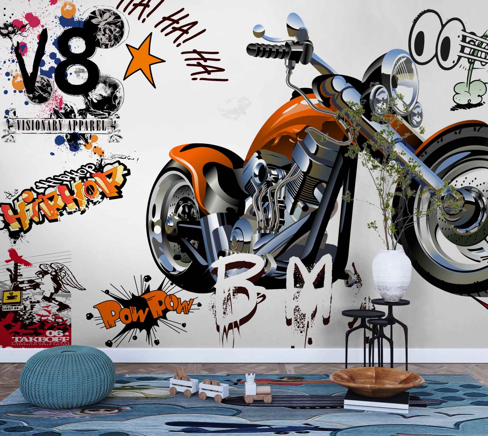 Fototapet motocicletă cu modele de text