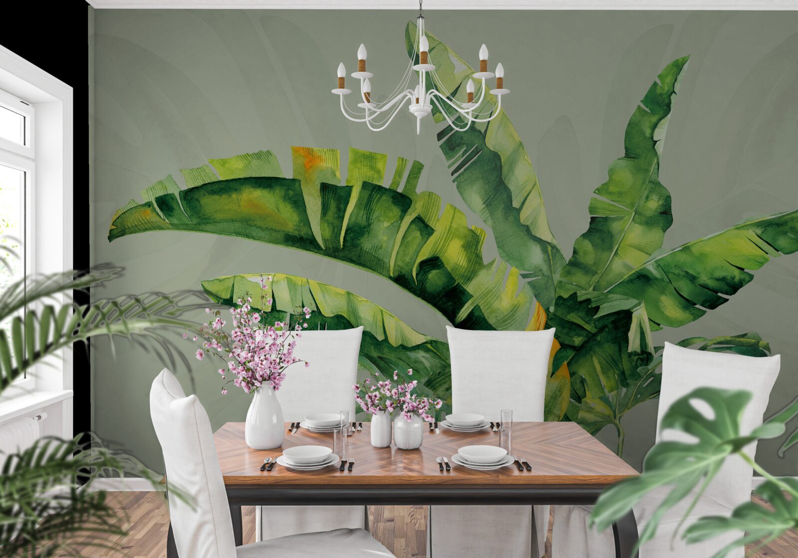 Fototapet monstera și ferigă verde
