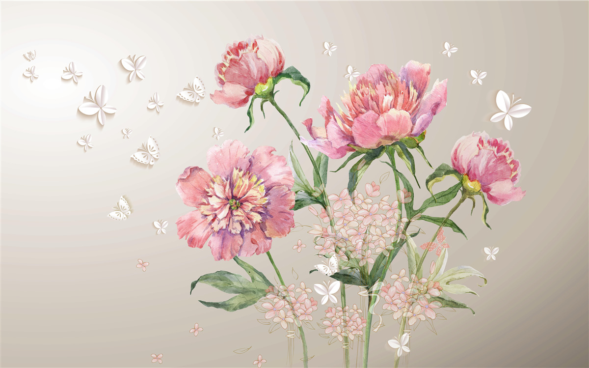 Fototapet flori delicate de primăvară în nuanțe delicate de roz