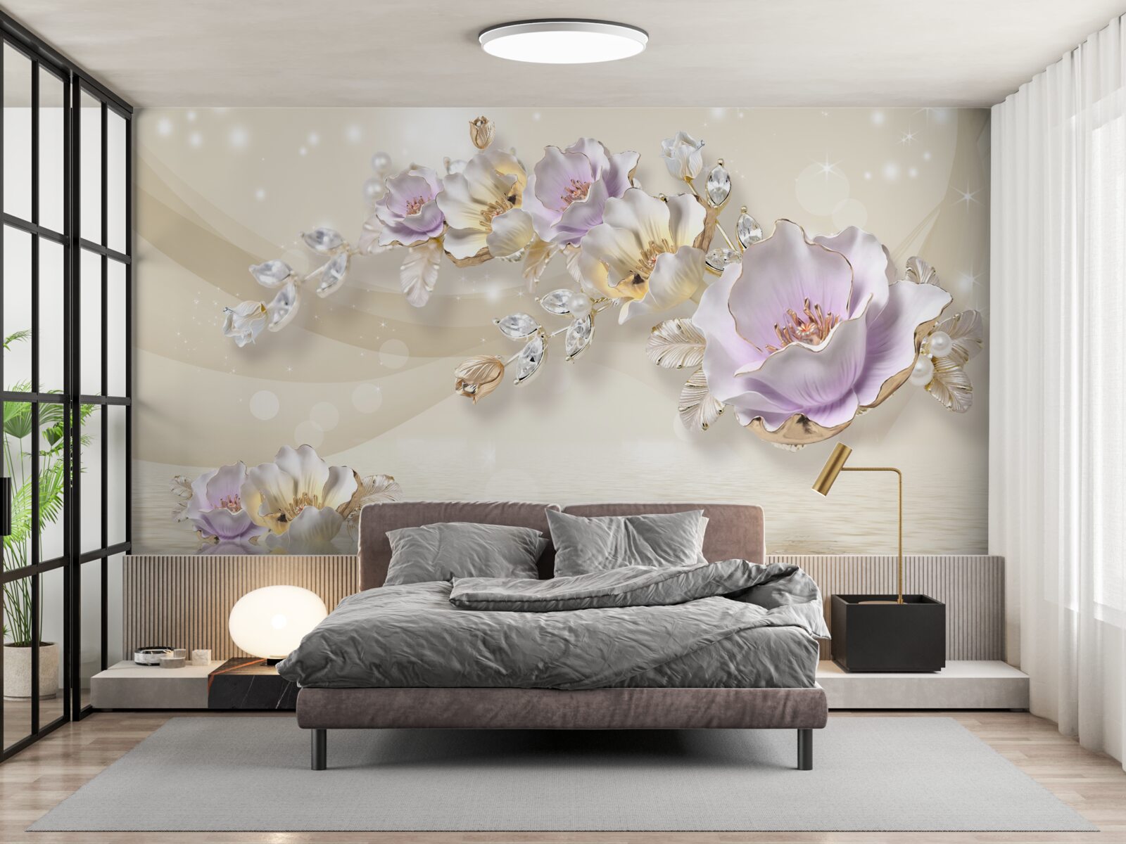 Fototapet aur și decorațiuni florale