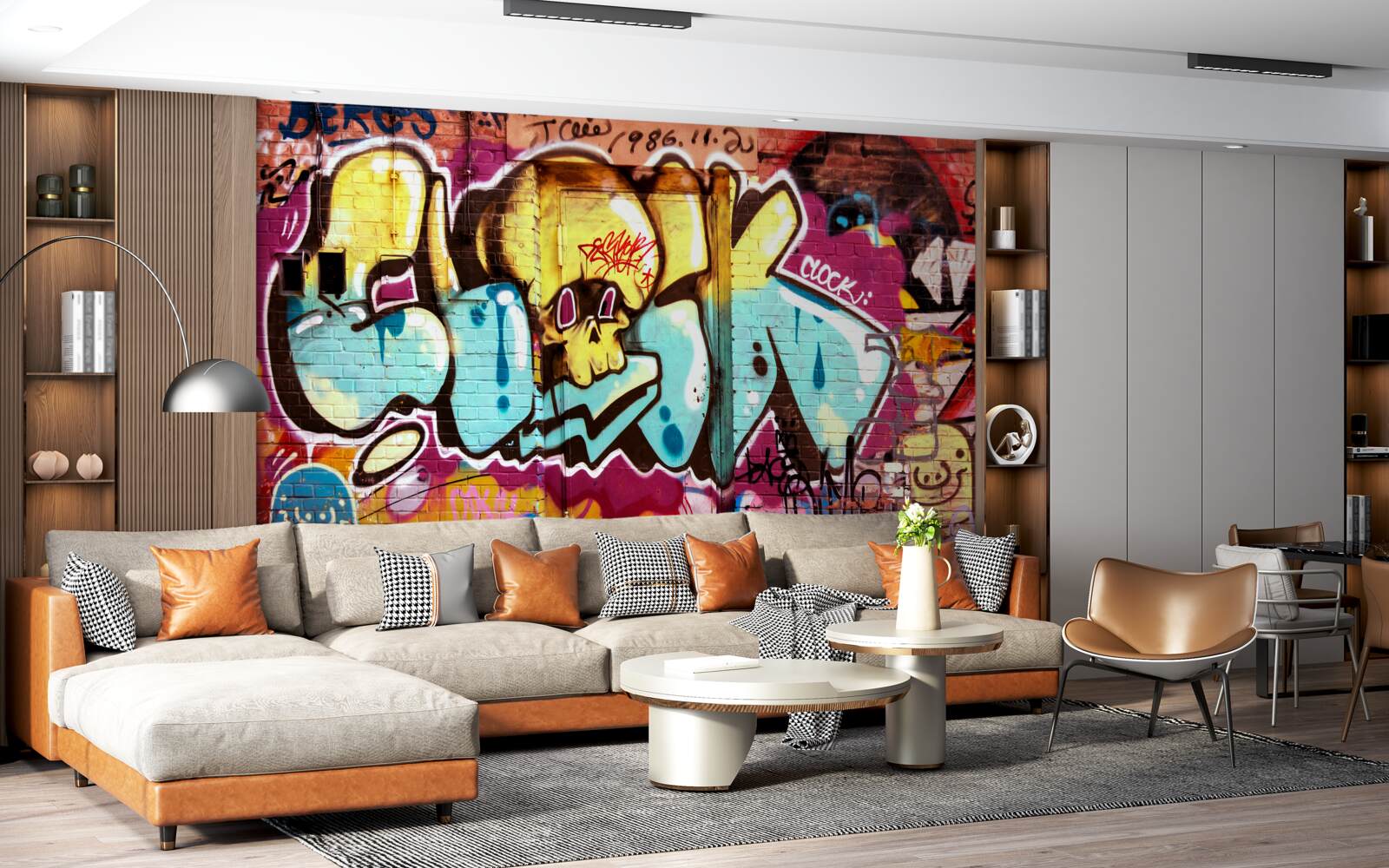 Fototapet graffiti cu litere luminoase