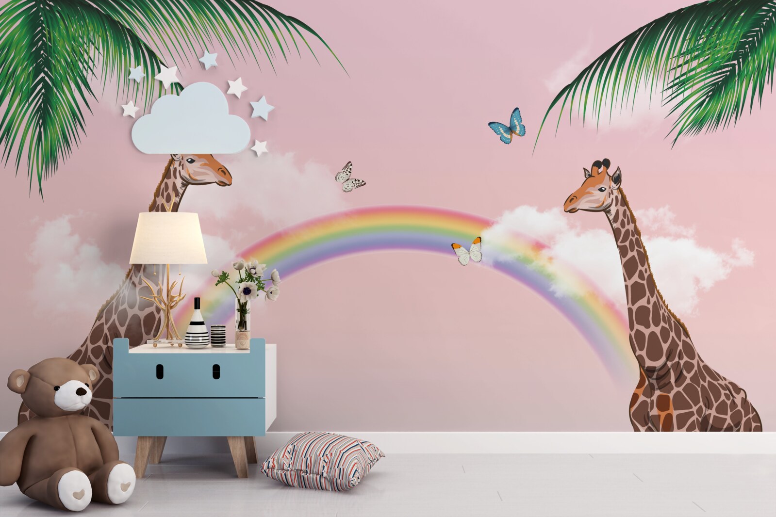 Fototapet două girafe privind un curcubeu