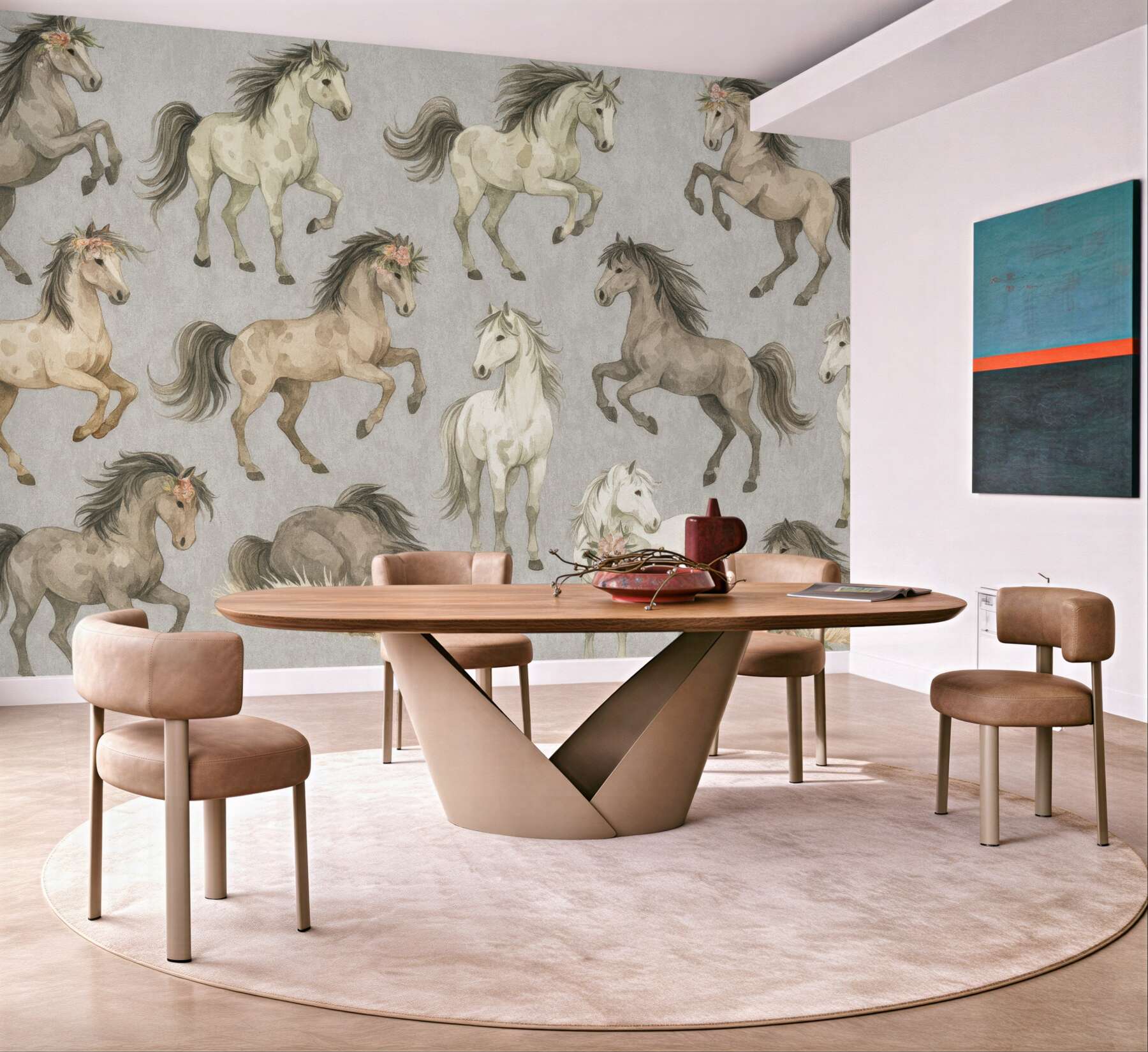 Fototapeta akwarelowe konie w pastelowym galopie