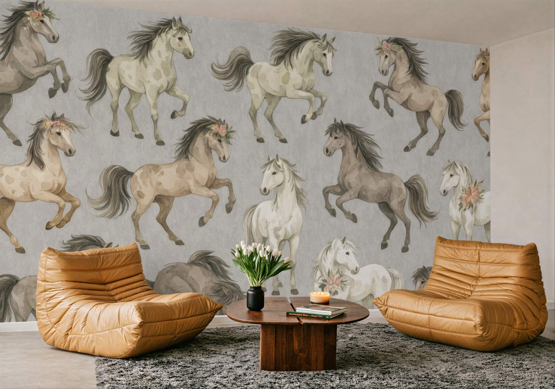 Fototapeta akwarelowe konie w pastelowym galopie