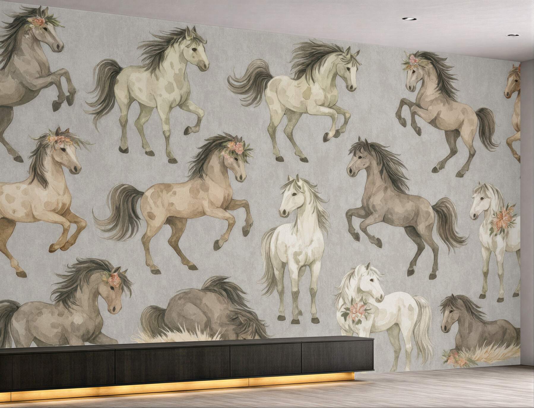 Fototapeta akwarelowe konie w pastelowym galopie