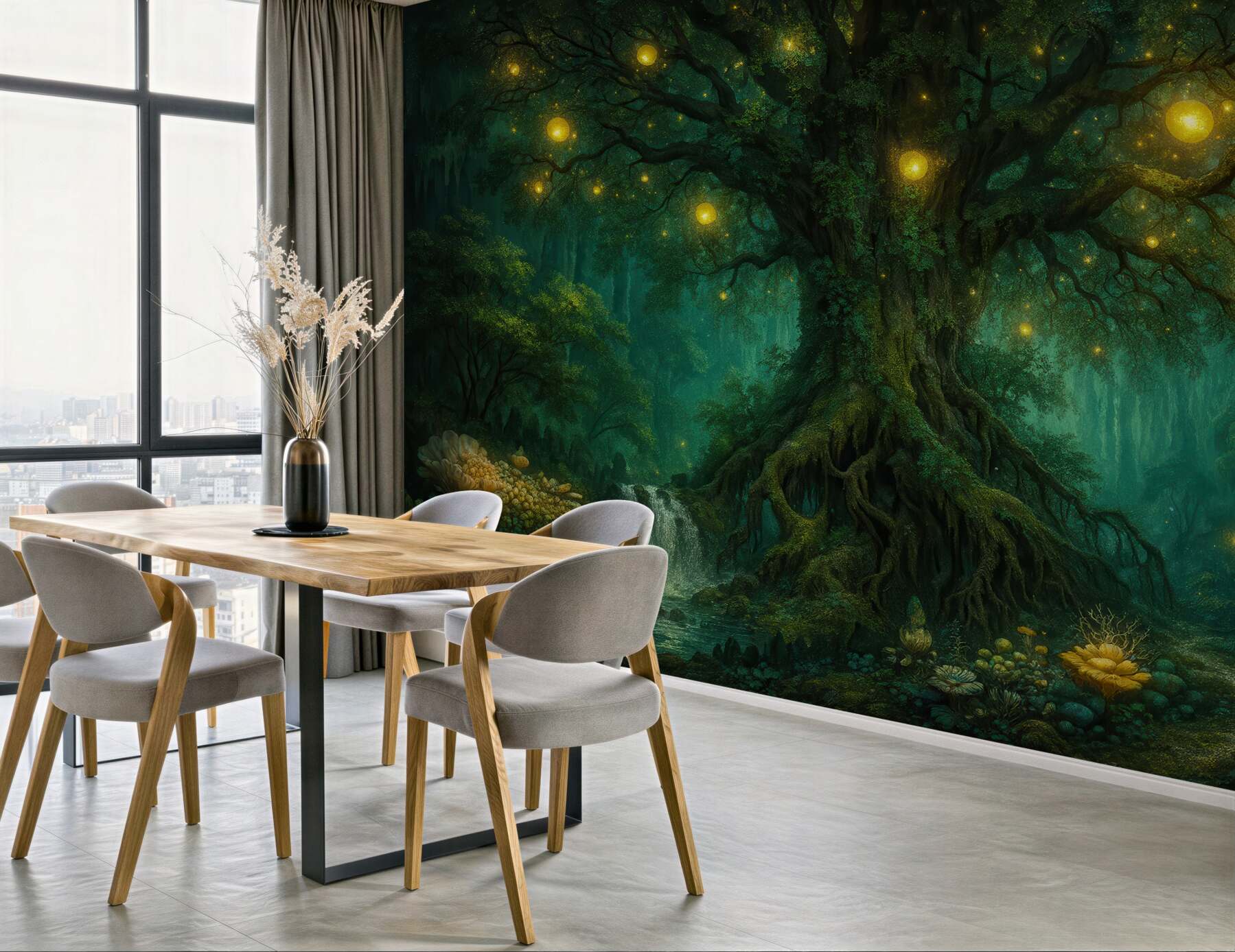 Fototapeta magiczne drzewo w leśnej poświacie