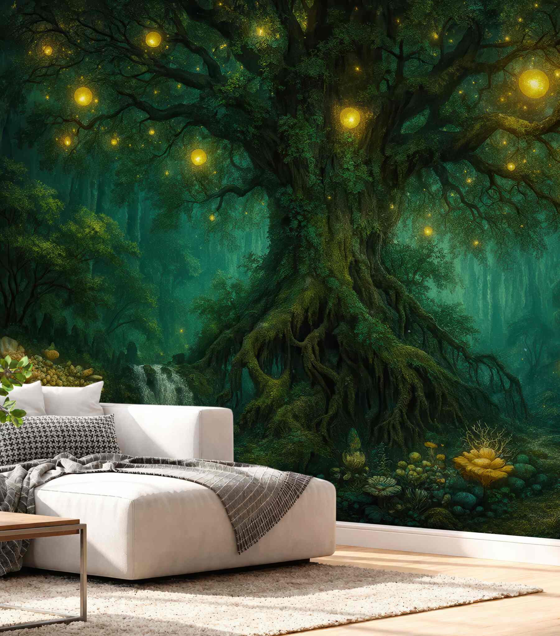 Fototapeta magiczne drzewo w leśnej poświacie
