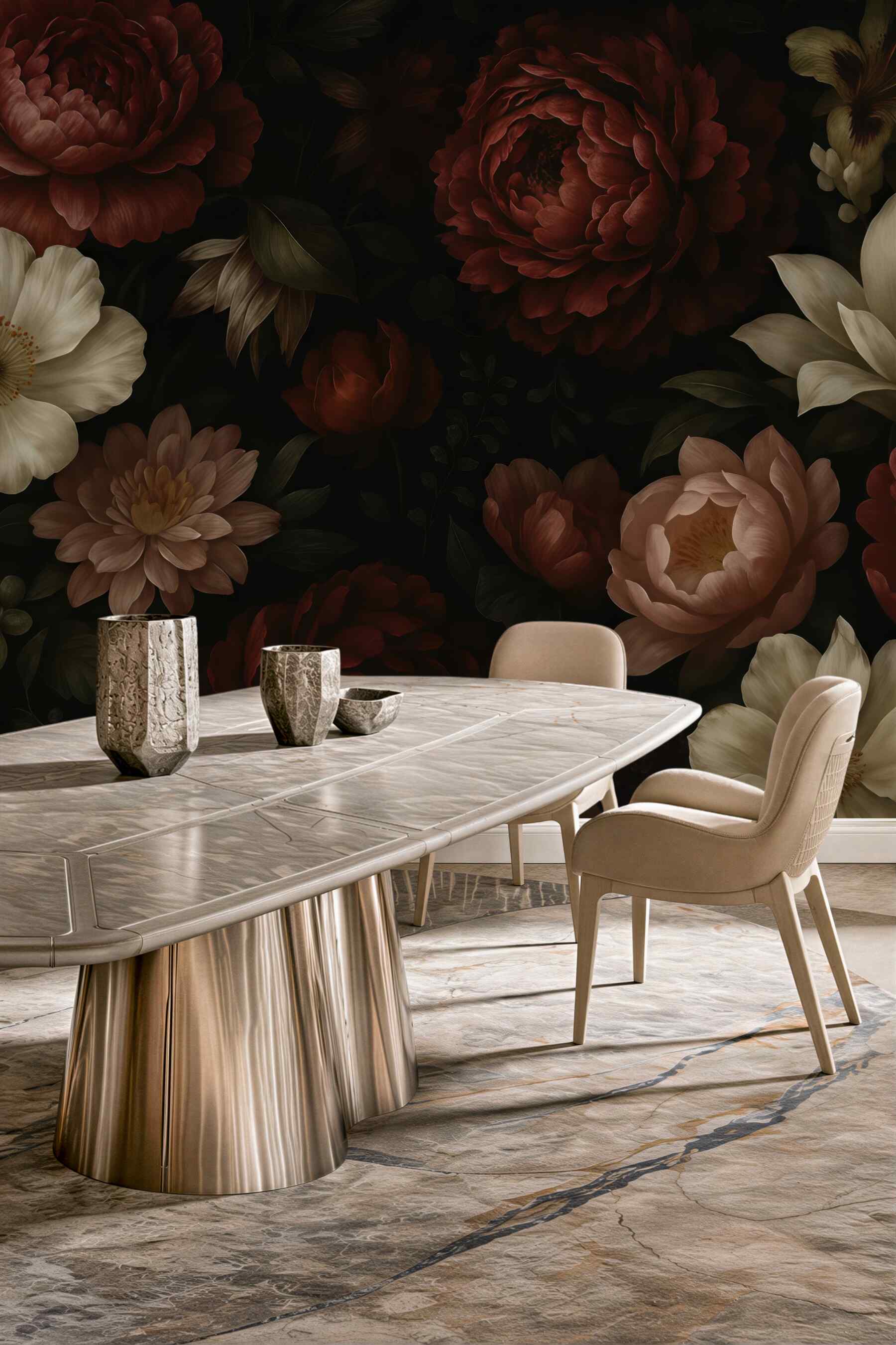 Fototapeta ciemne kwiaty w eleganckim stylu
