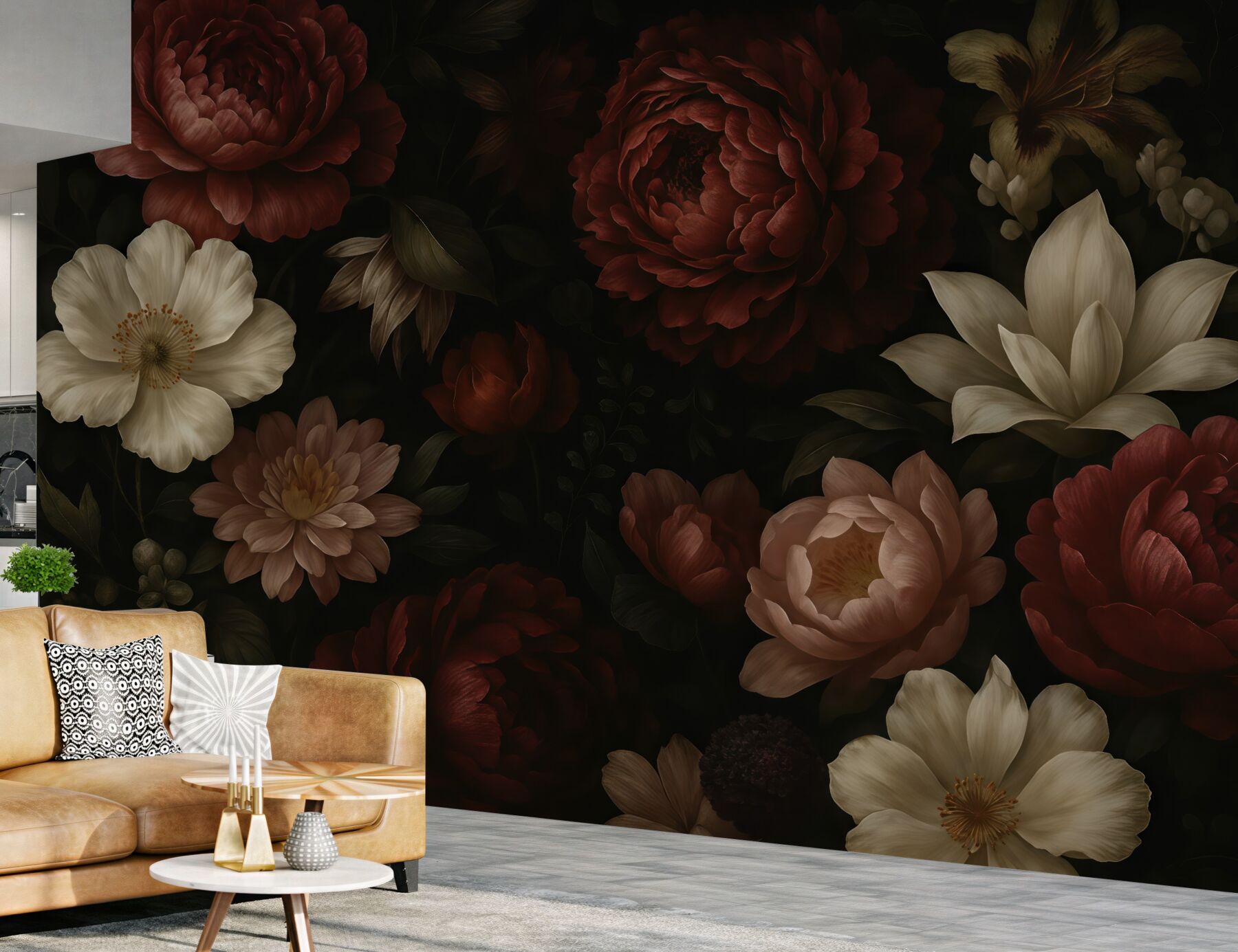 Fototapeta ciemne kwiaty w eleganckim stylu