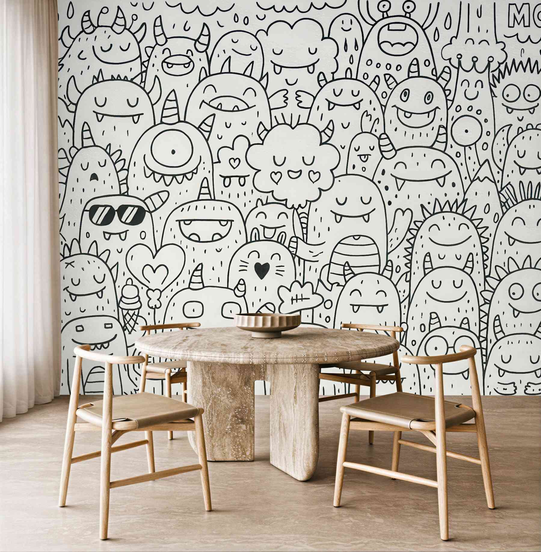 Fototapeta wesołe potworki w doodle stylu