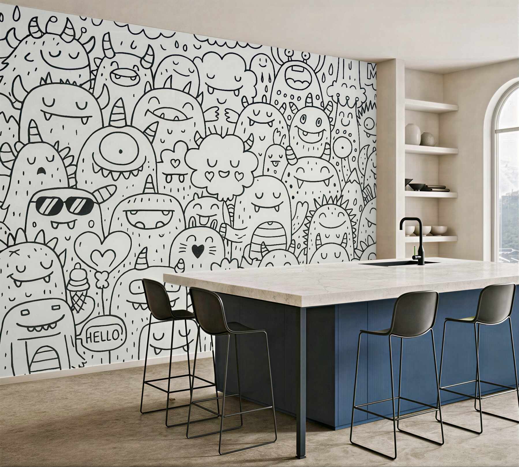 Fototapeta wesołe potworki w doodle stylu