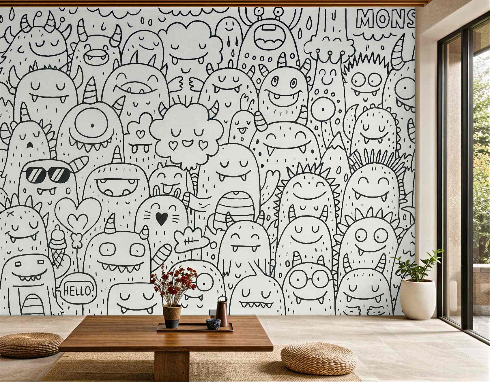 Fototapeta wesołe potworki w doodle stylu