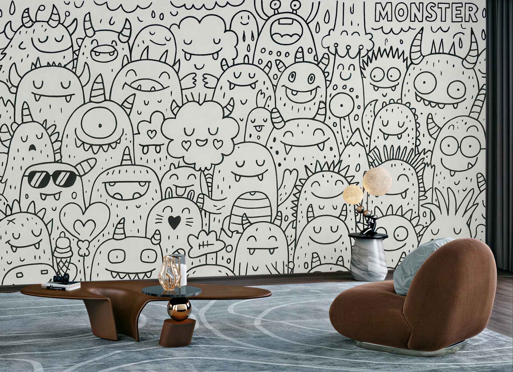 Fototapeta wesołe potworki w doodle stylu