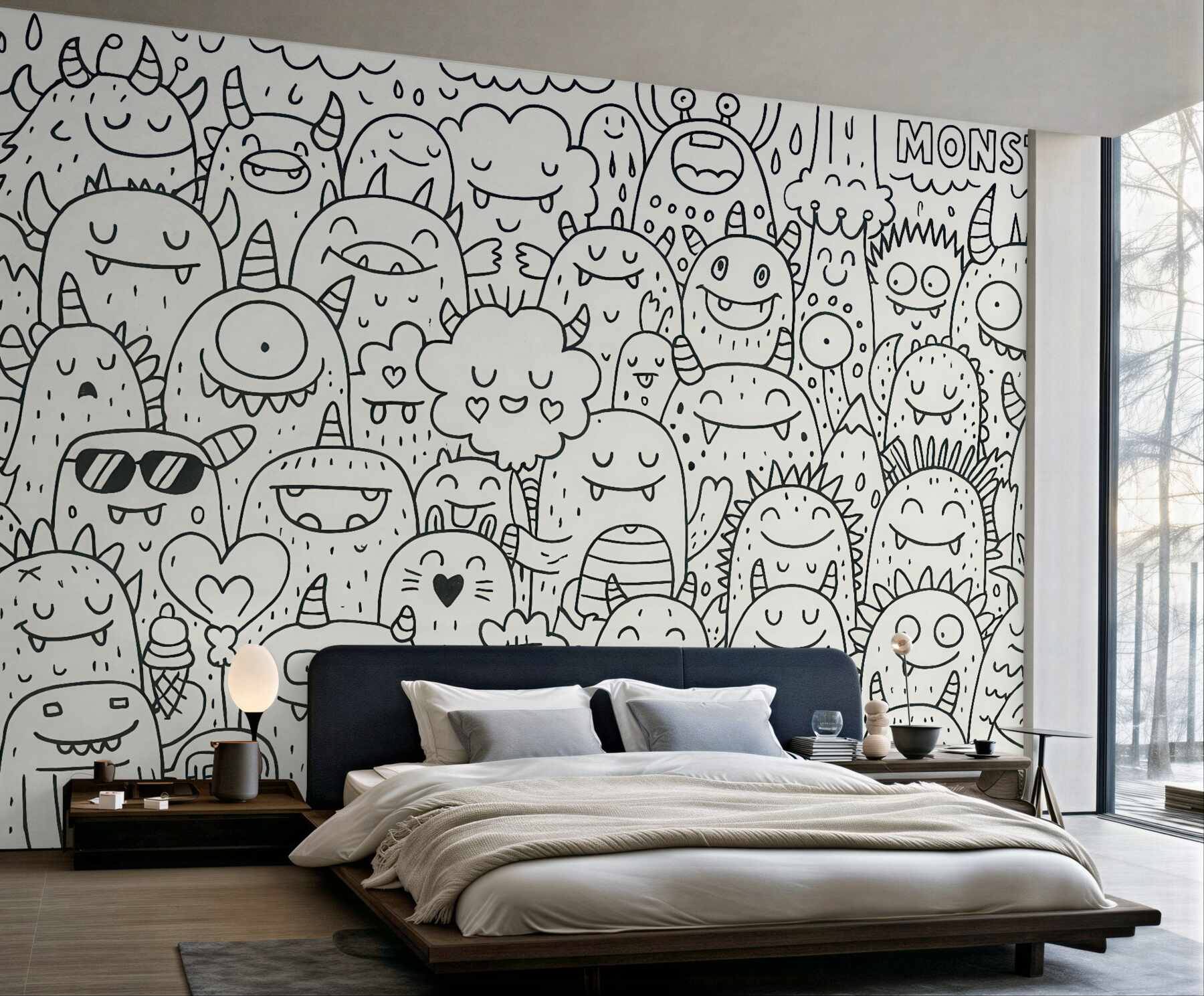 Fototapeta wesołe potworki w doodle stylu