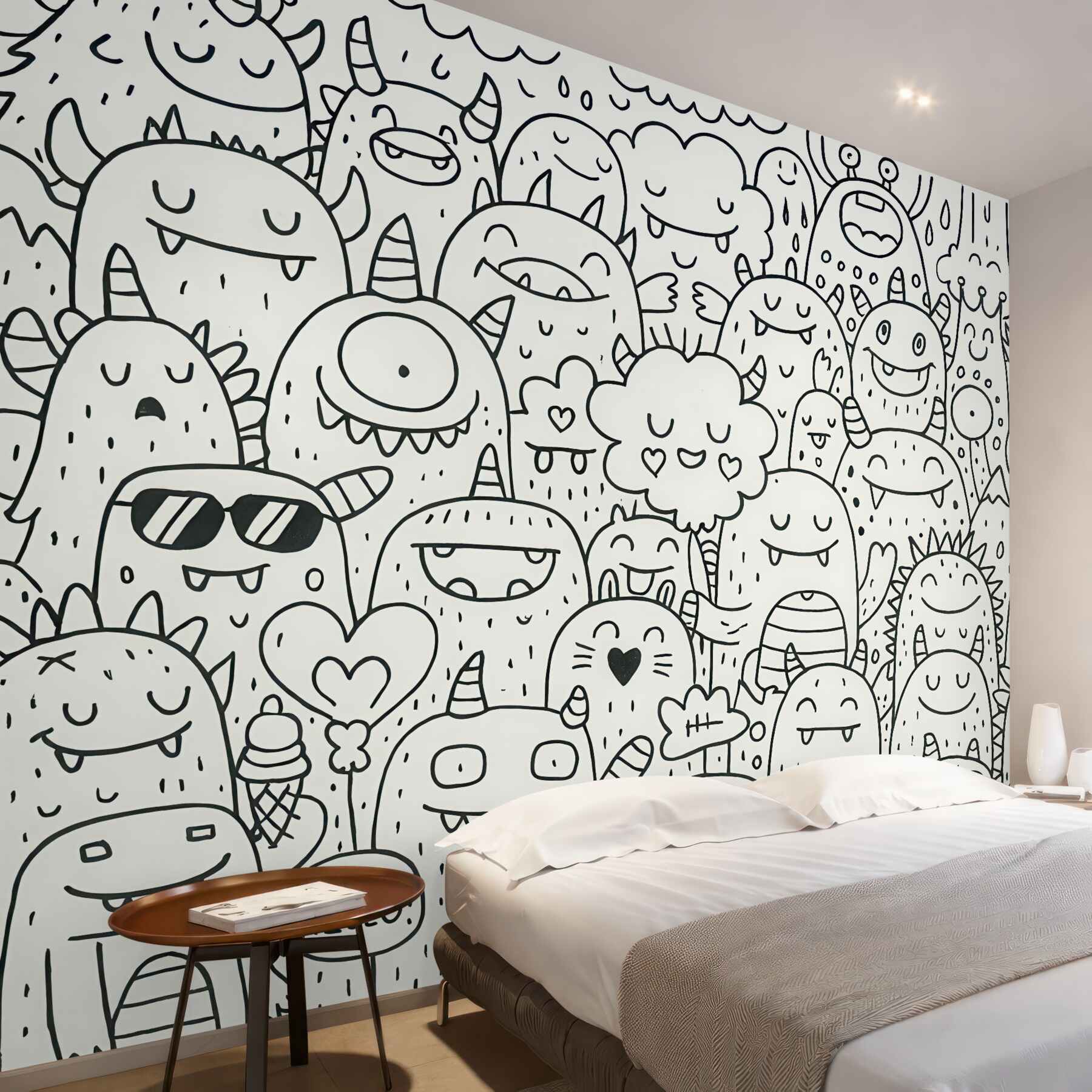 Fototapeta wesołe potworki w doodle stylu