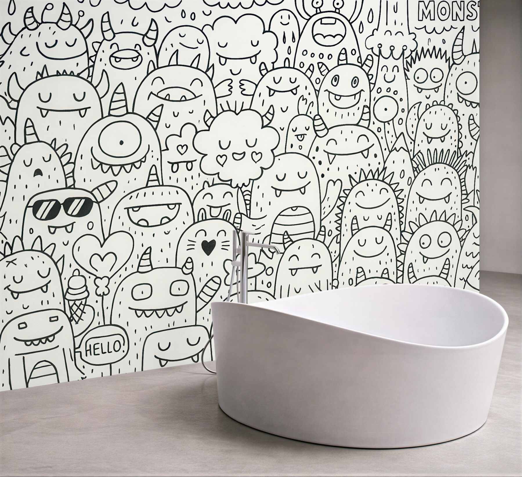Fototapeta wesołe potworki w doodle stylu